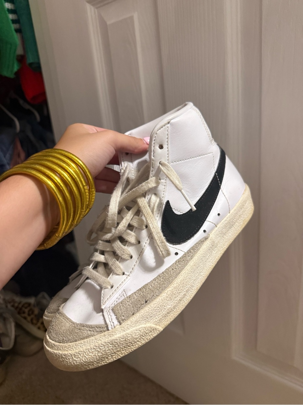 Nike Women’s White High-Top Sneaker with Black Swoosh and Suede Trim